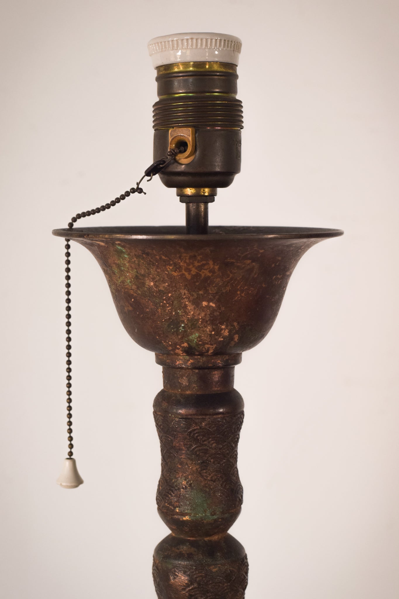 Oriental Style Patinated Brass - Lamp Stand