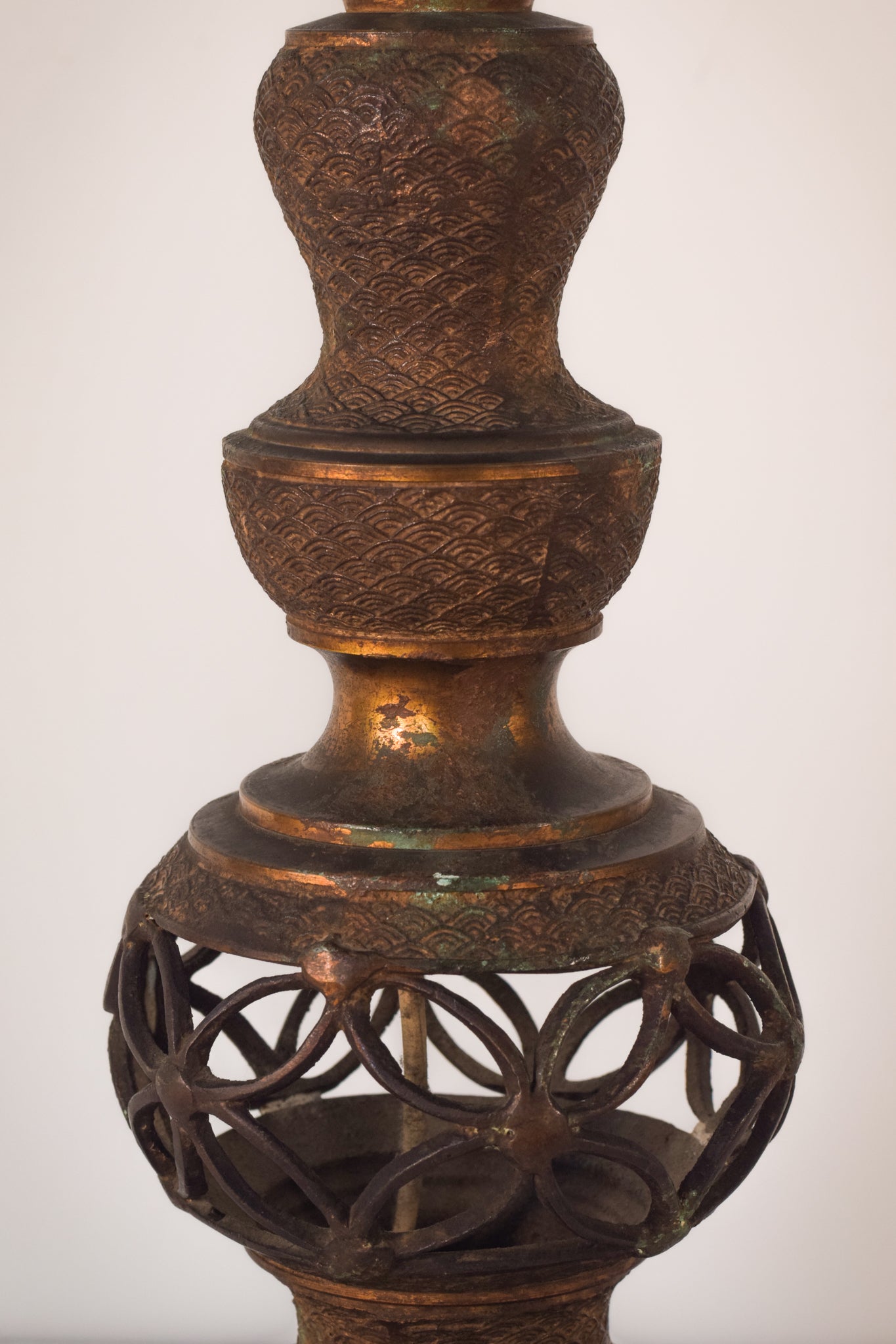 Oriental Style Patinated Brass Lamp Stand