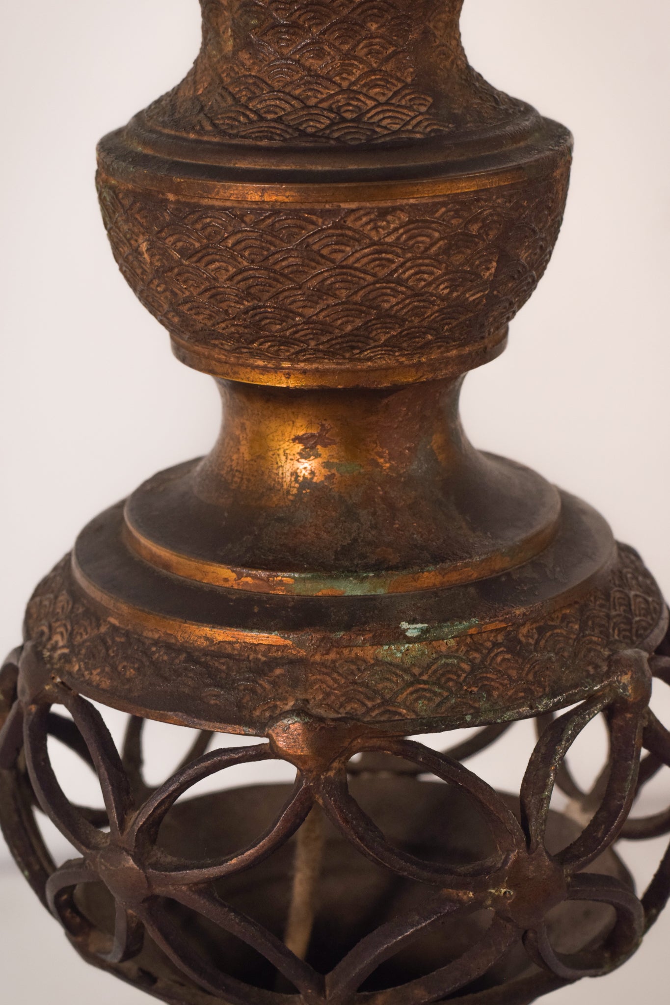 Oriental Style Patinated Brass - Lamp Stand