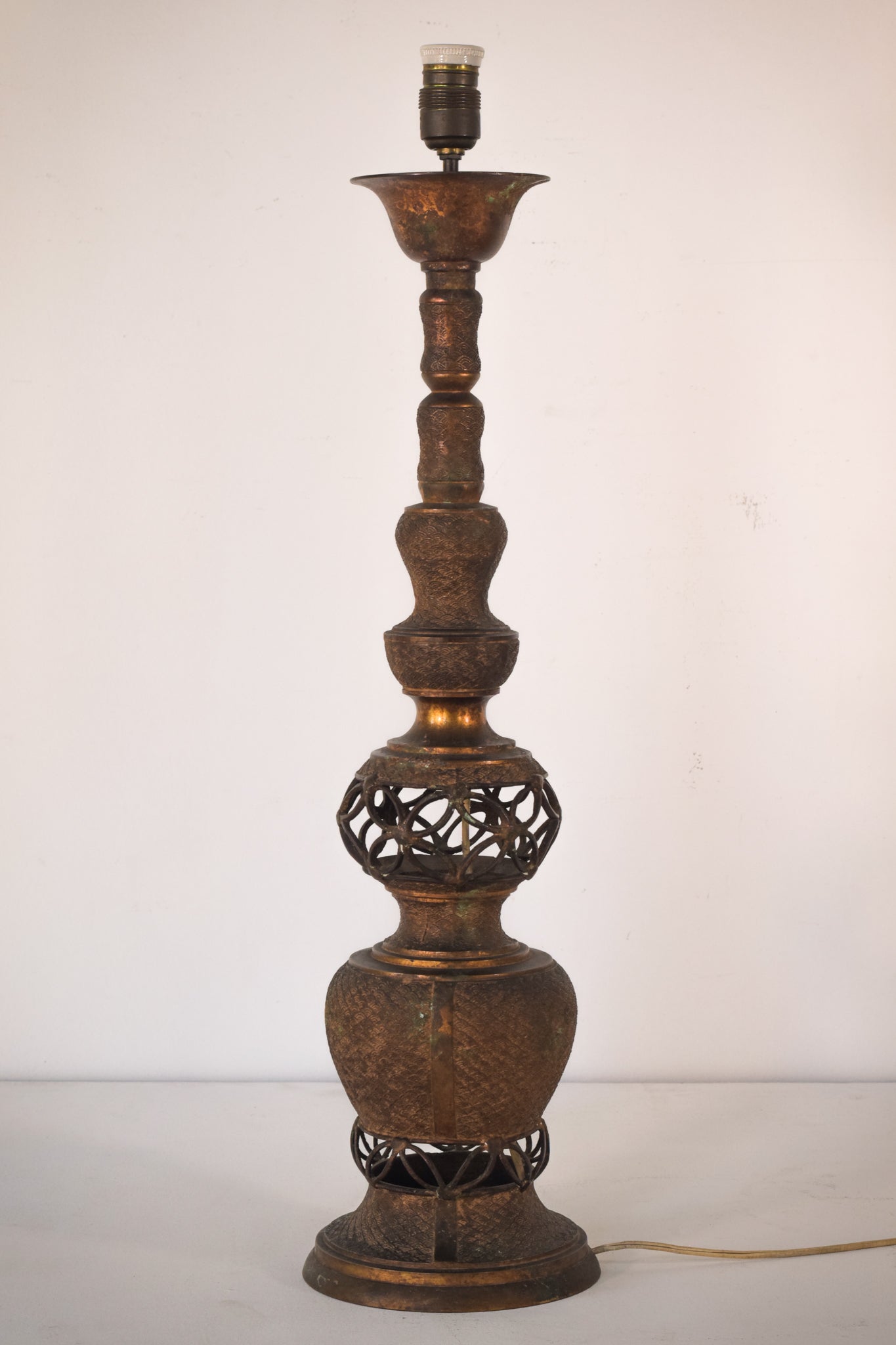 Oriental Style Patinated Brass - Lamp Stand