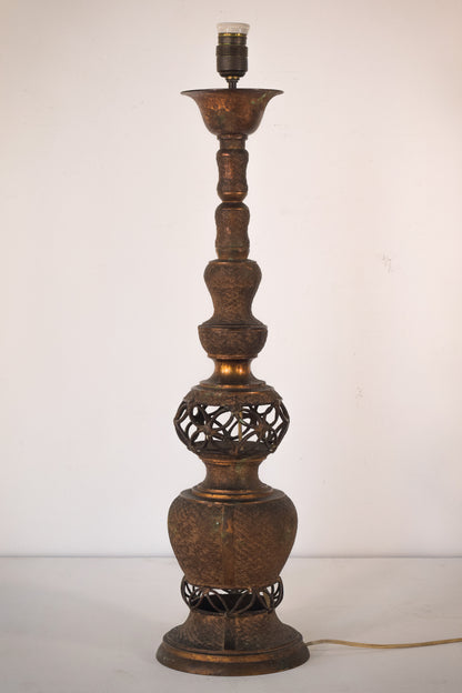 Oriental Style Patinated Brass Lamp Stand