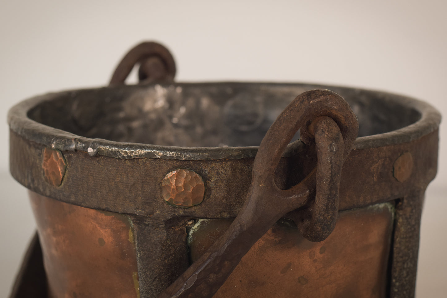 Copper and Hand Worked Iron Bucket