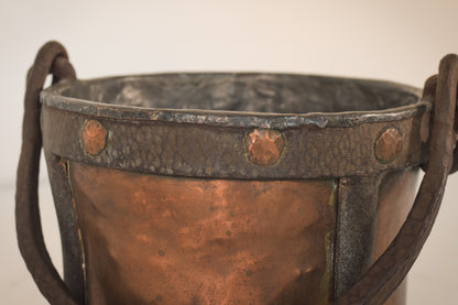 Copper and Hand Worked Iron Bucket