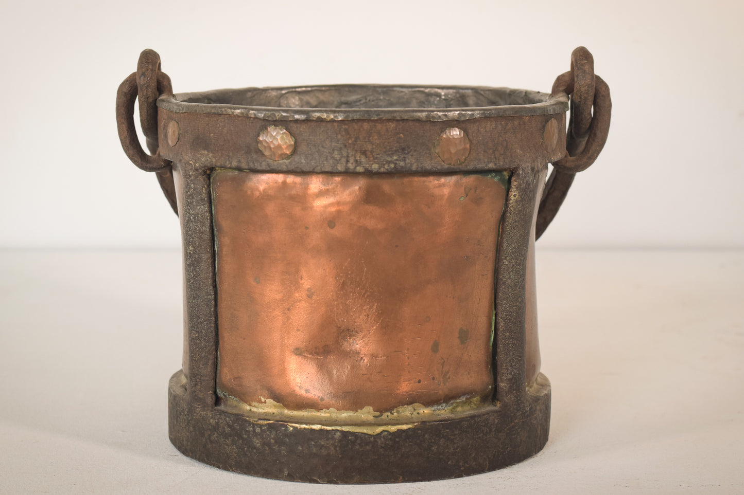 Copper and Hand Worked Iron Bucket