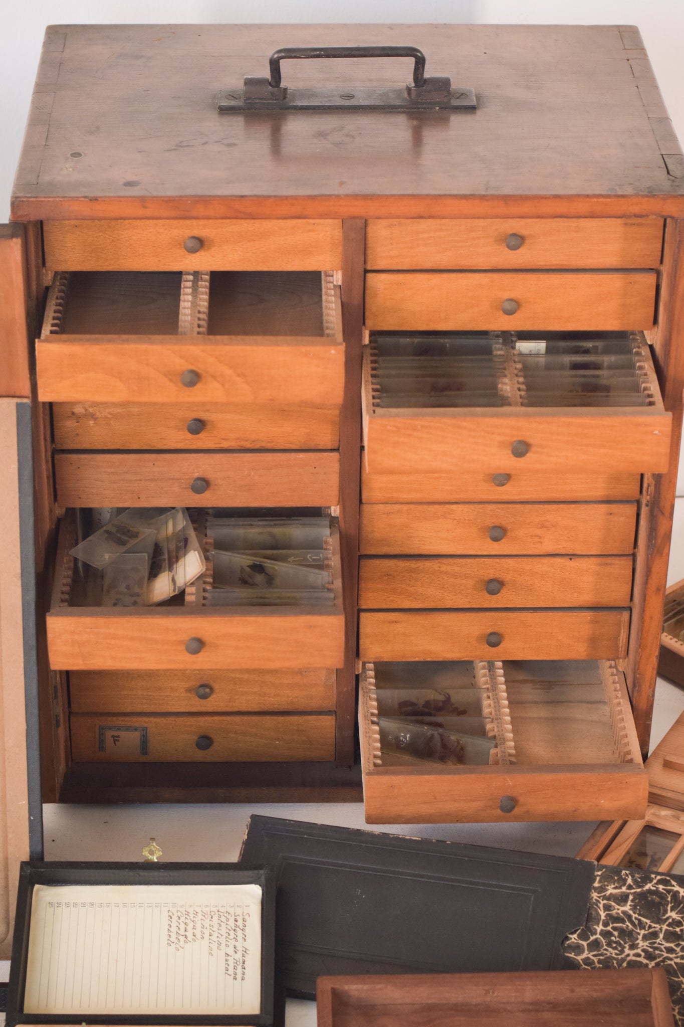 Mahogany Slides Box with Collection of Medical Slides