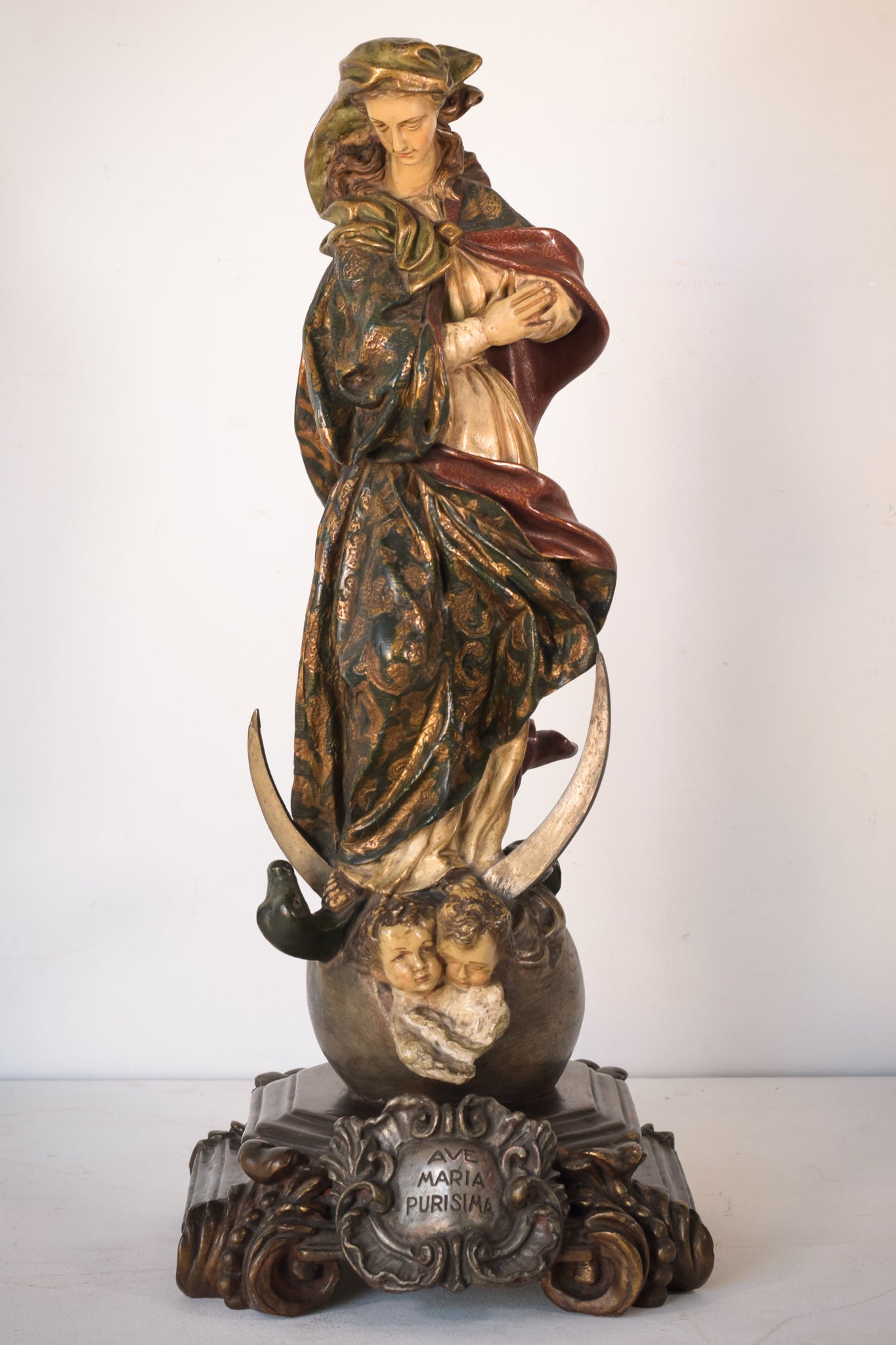 Highly Decorated Large white terracotta statue of Ave Maria