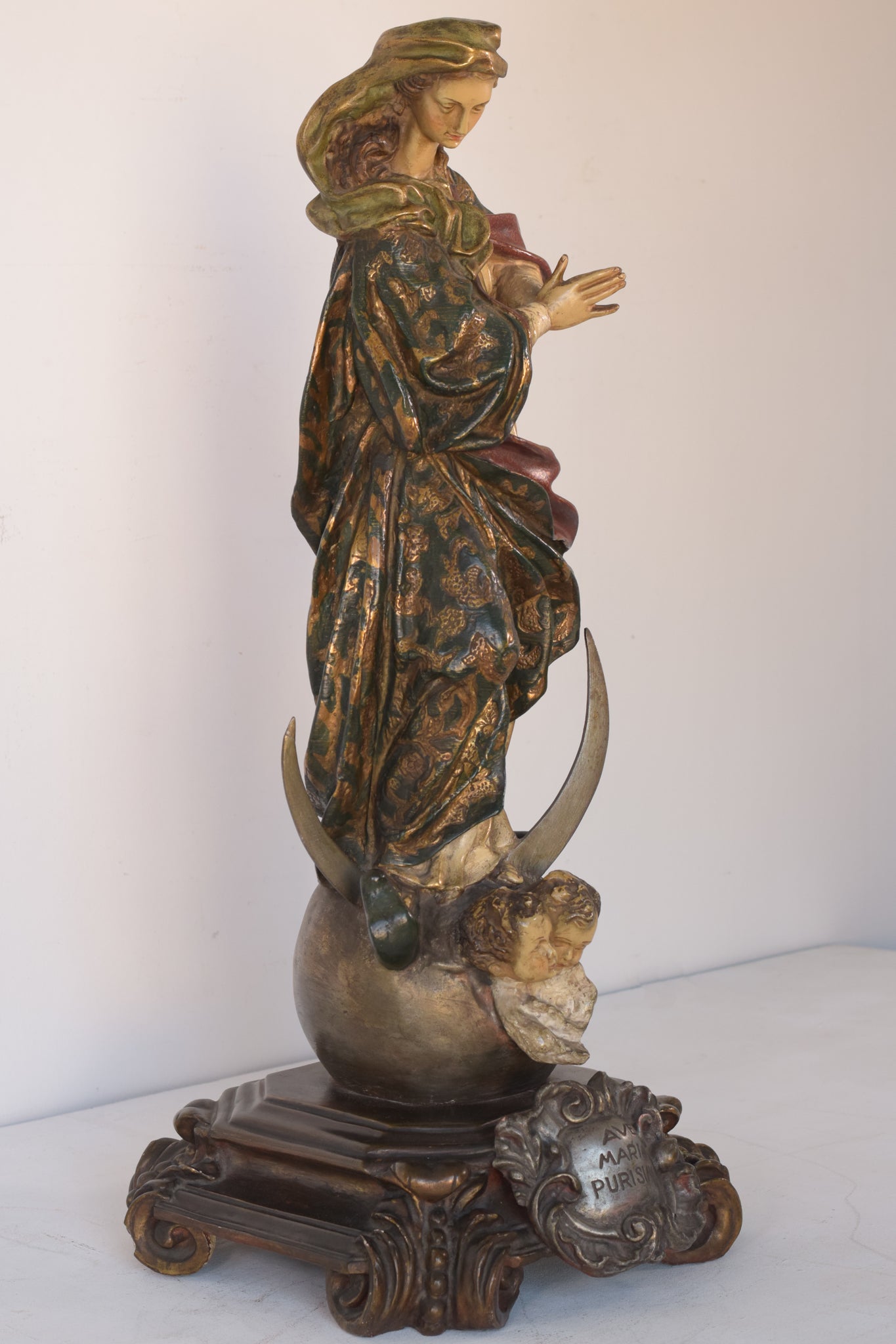 Highly Decorated Large white terracotta statue of Ave Maria