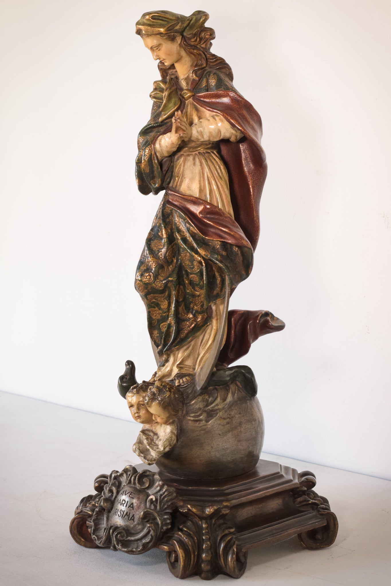 Highly Decorated Large white terracotta statue of Ave Maria