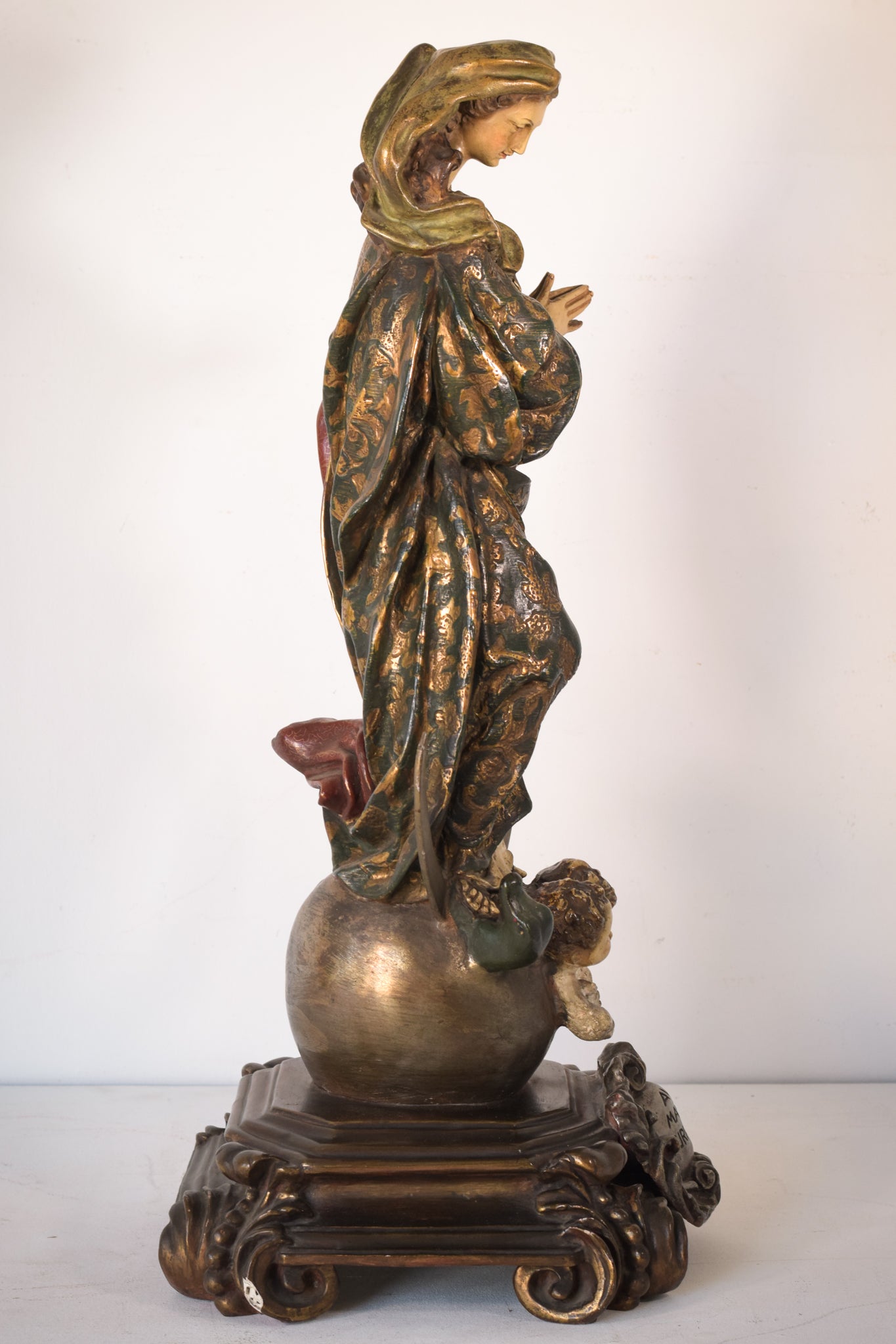 Highly Decorated Large white terracotta statue of Ave Maria