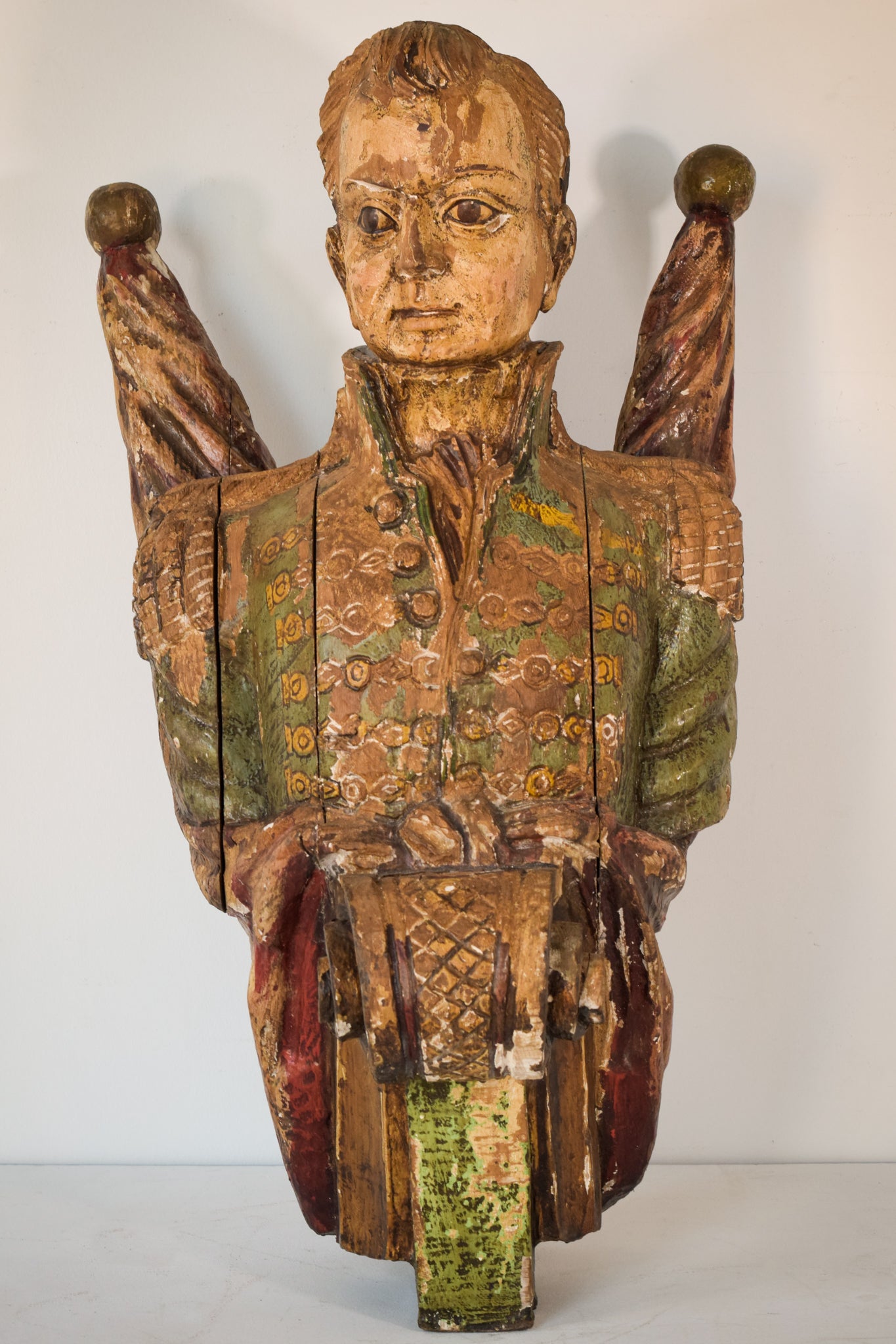 Large Polychrome Carved Wooden Figurehead