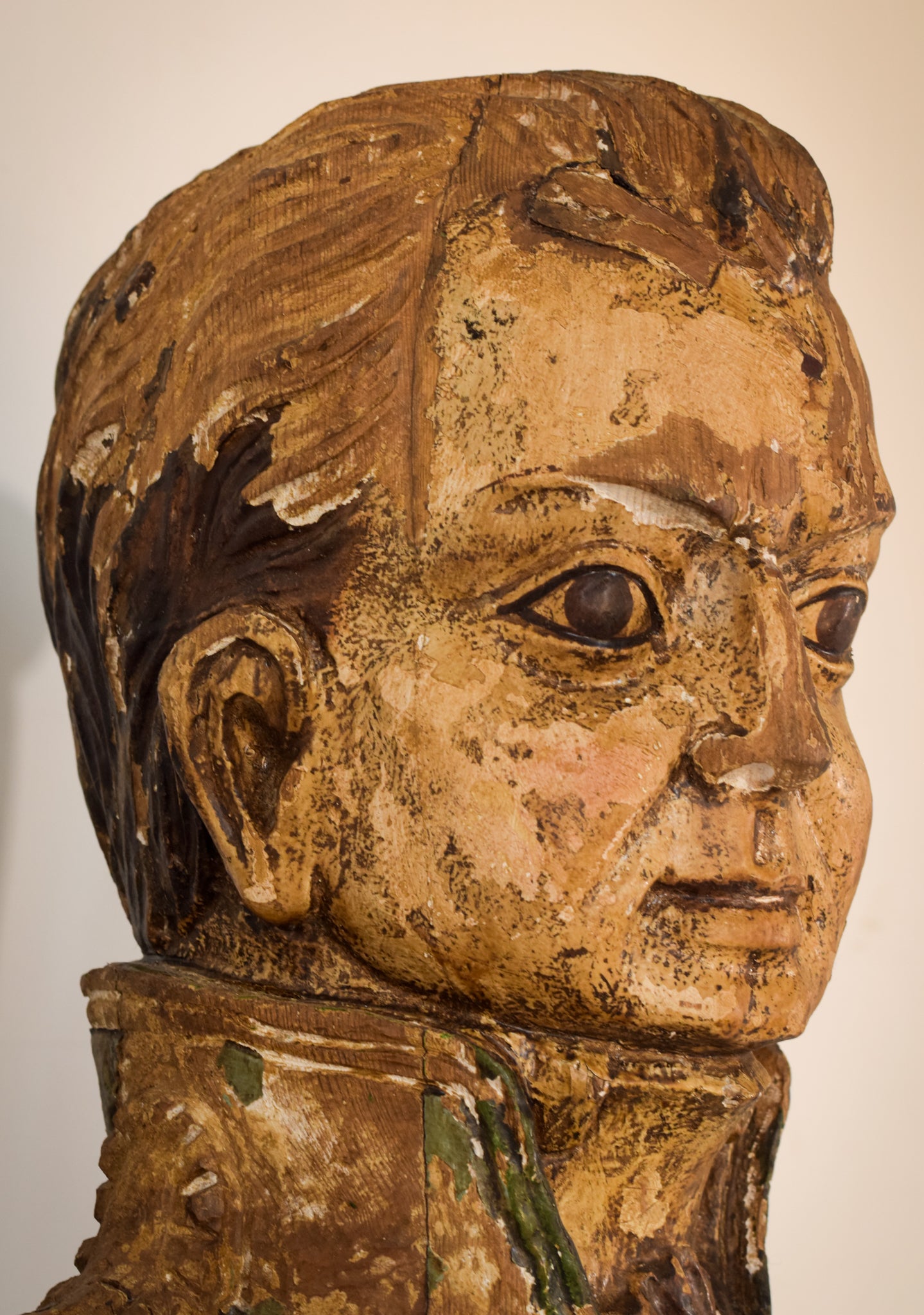 Large Polychrome Carved Wooden Figurehead