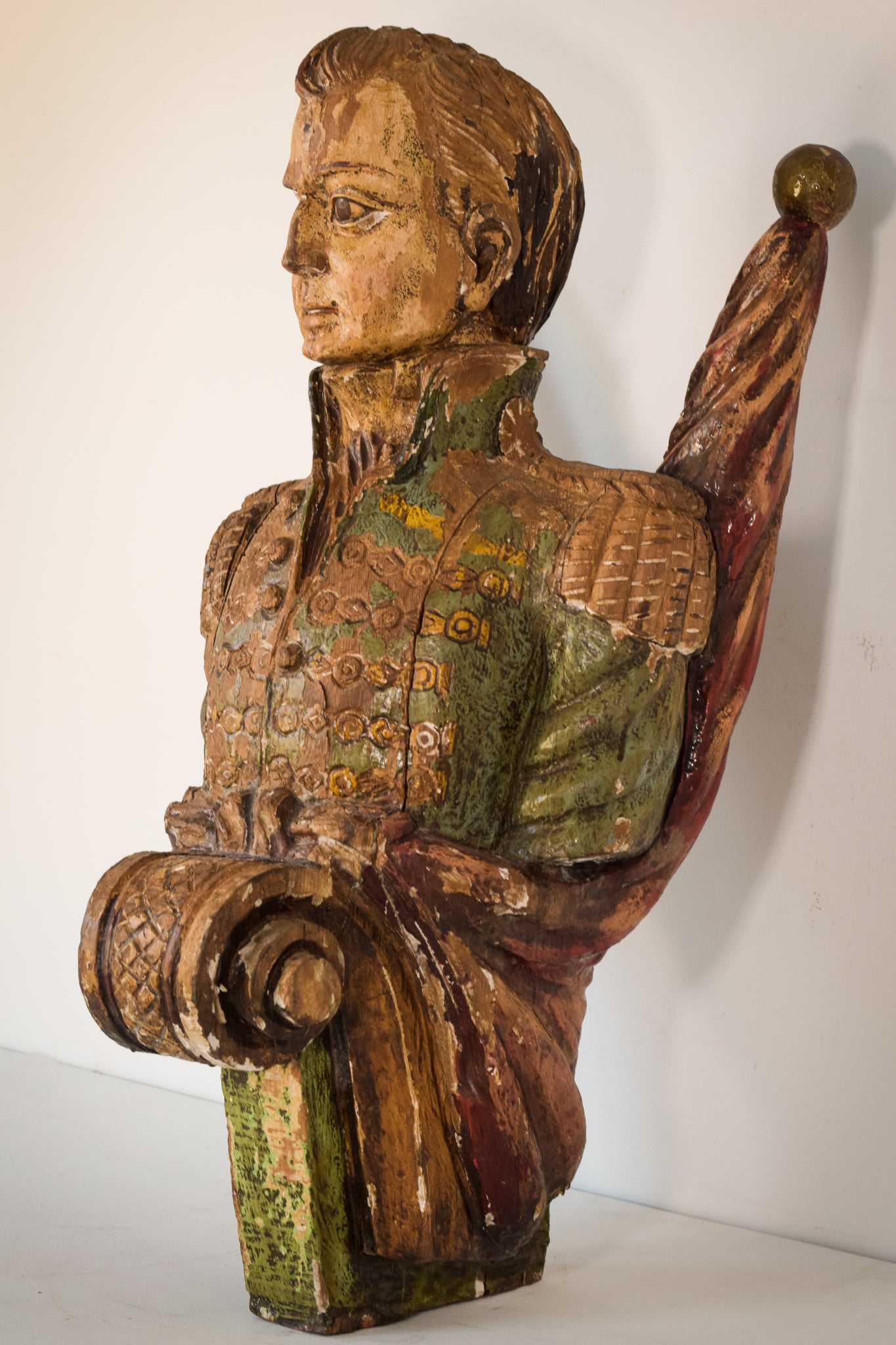 Large Polychrome Carved Wooden Figurehead