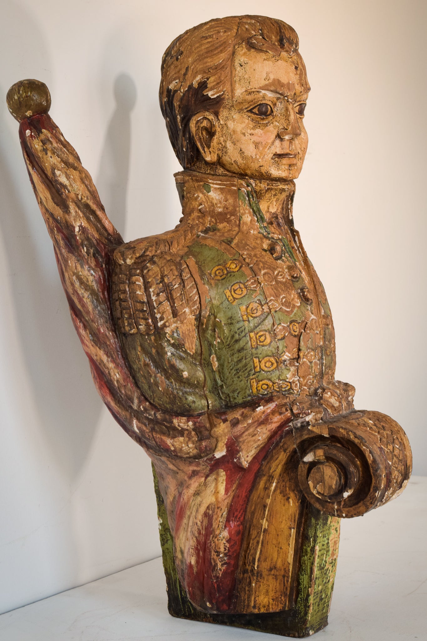 Large Polychrome Carved Wooden Figurehead