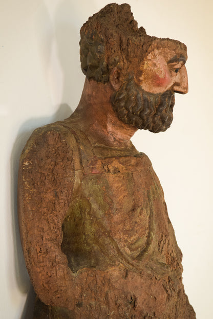 Large Early Decorative Polychromed Carving of a Saint