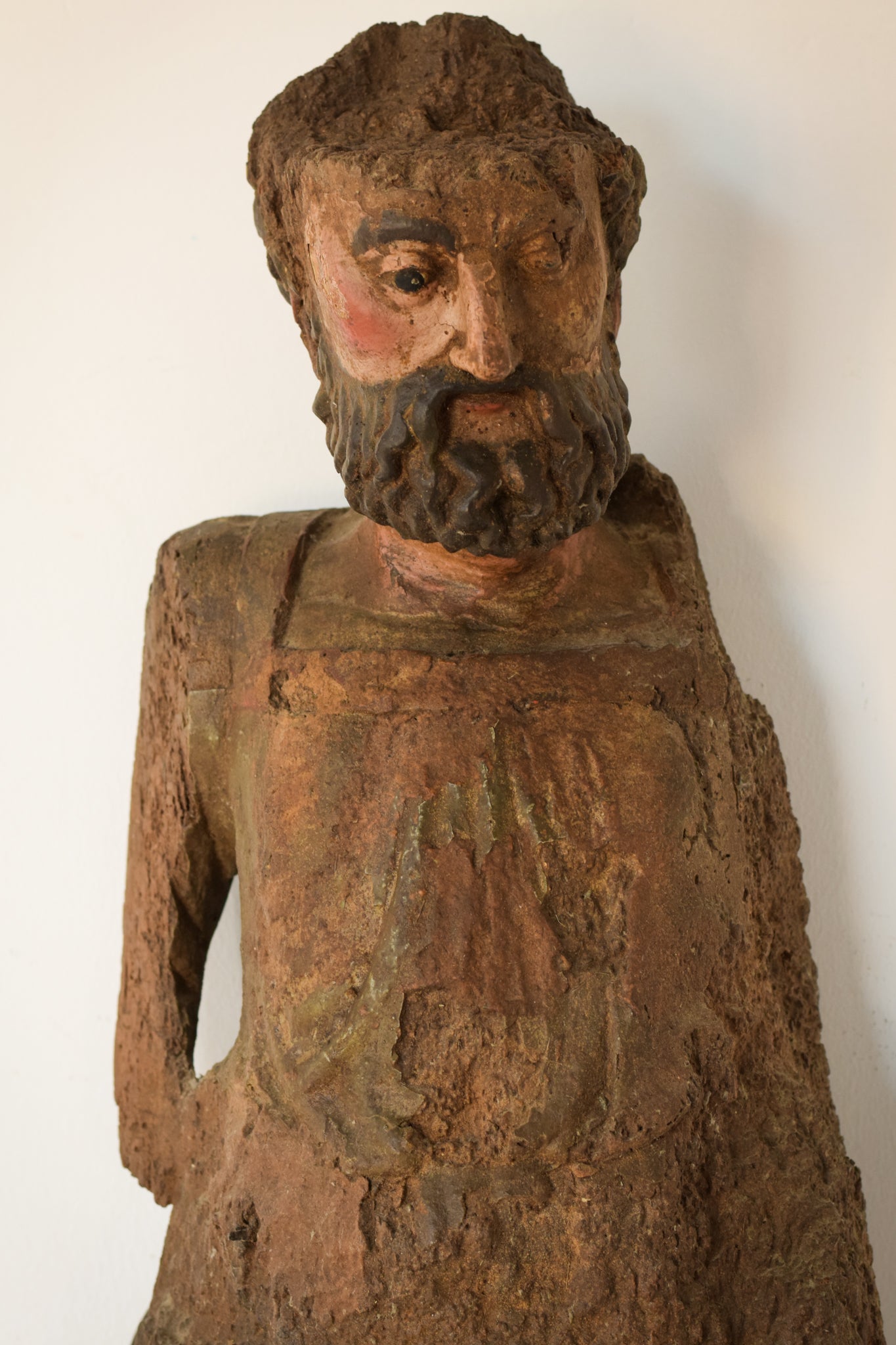 Large Early Decorative Polychromed Carving of a Saint