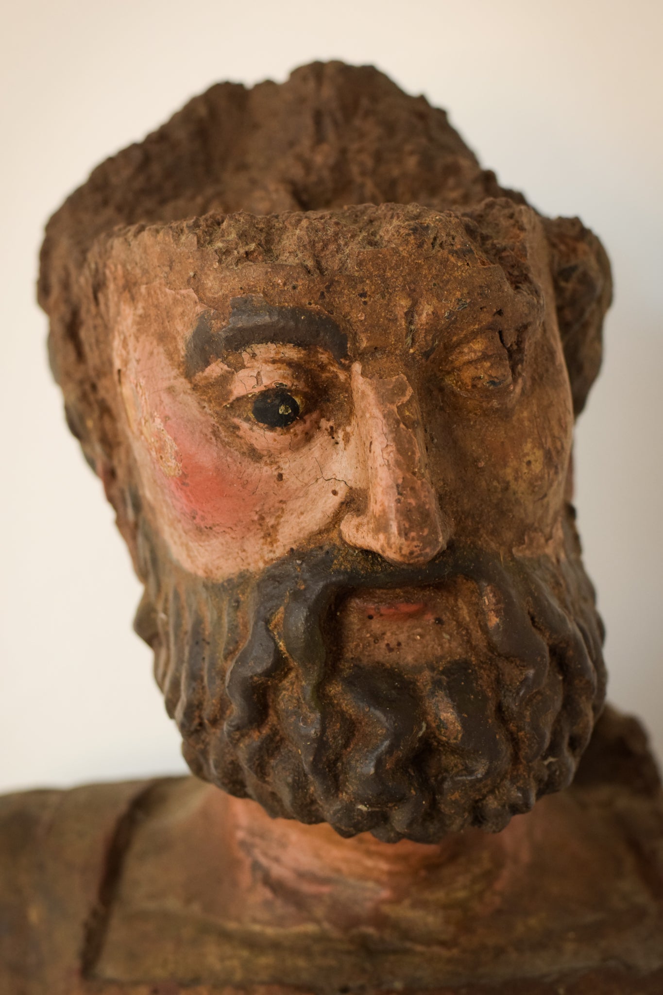 Large Early Decorative Polychromed Carving of a Saint