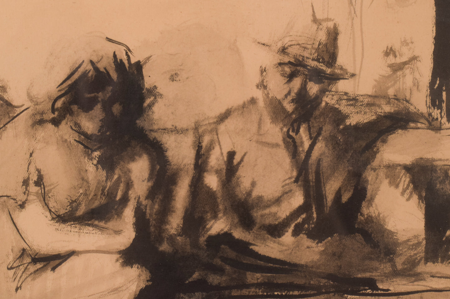 Pedro Leitao - Watercolour Figures on Bench