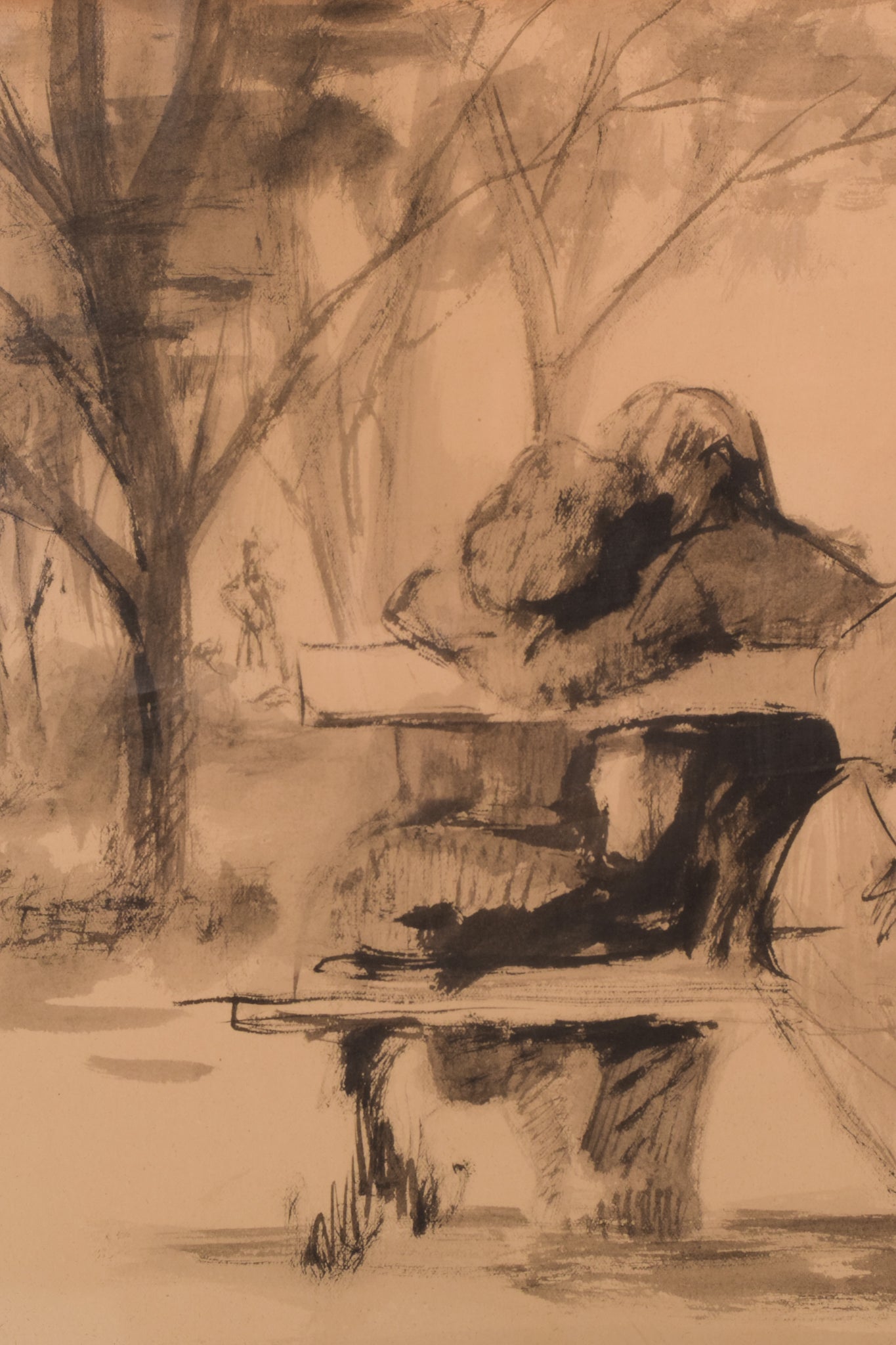 Pedro Leitao - Watercolour Figures on Bench