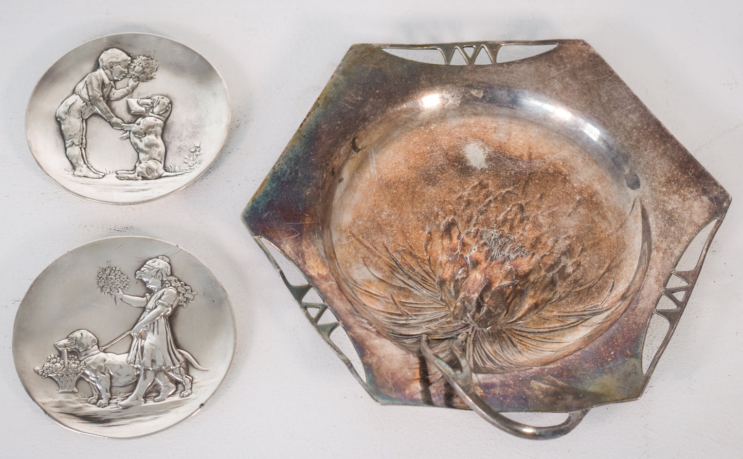 Three - Art Nouveau Pewter Dishes
