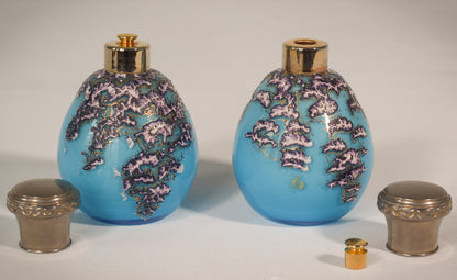 Pair of Enamelled Glass Perfume Bottles