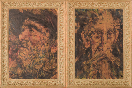 Par de retratos al óleo enmarcados