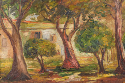 Post Impressionist Oil of Trees and Building