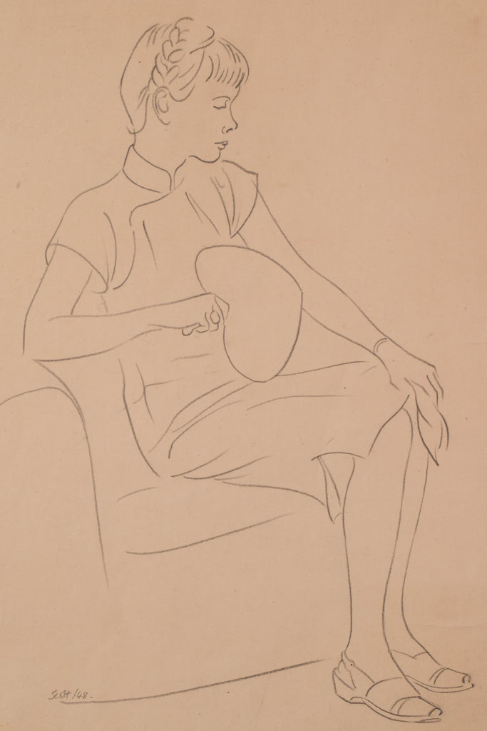 Lady Seated with Fan, Signed 'Scott'