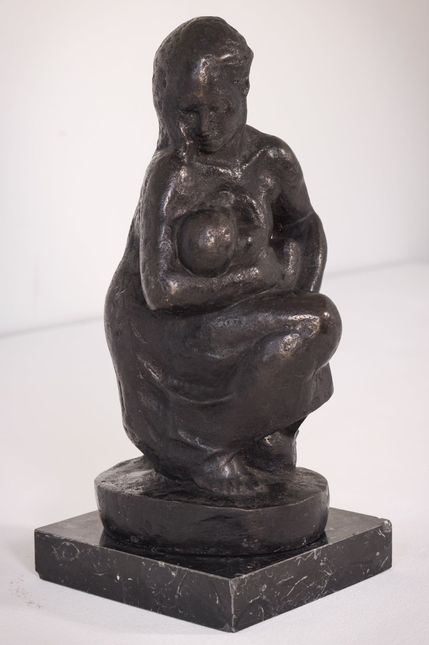 Bronze Mother Feeding Child by Manuel Martinez Hugué, 1935