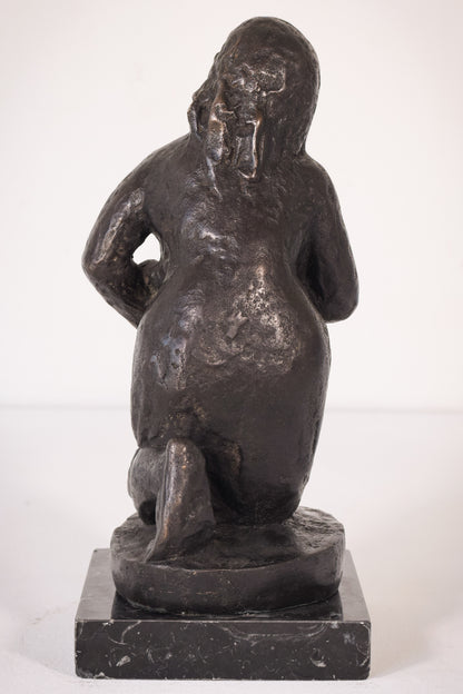 Bronze Mother Feeding Child by Manuel Martinez Hugué, 1935