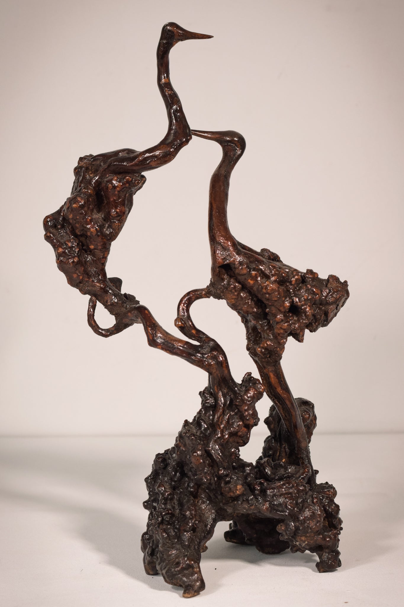 Rare Two Herons or Cranes – Japanese Root Sculpture