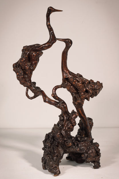 Rare Two Herons or Cranes – Japanese Root Sculpture