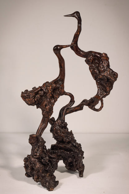 Rare Two Herons or Cranes – Japanese Root Sculpture