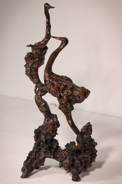 Rare Two Herons or Cranes – Japanese Root Sculpture
