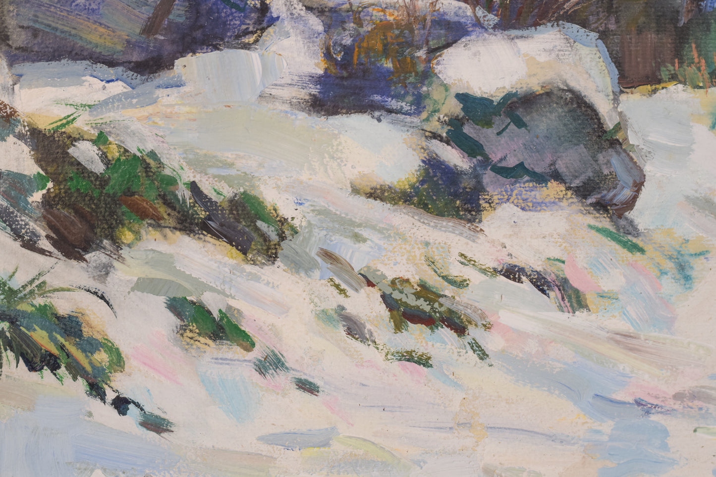 Pintura impresionista de paisaje nevado