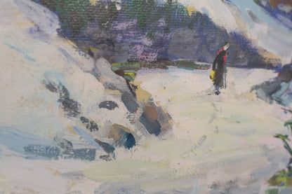 Pintura impresionista de paisaje nevado