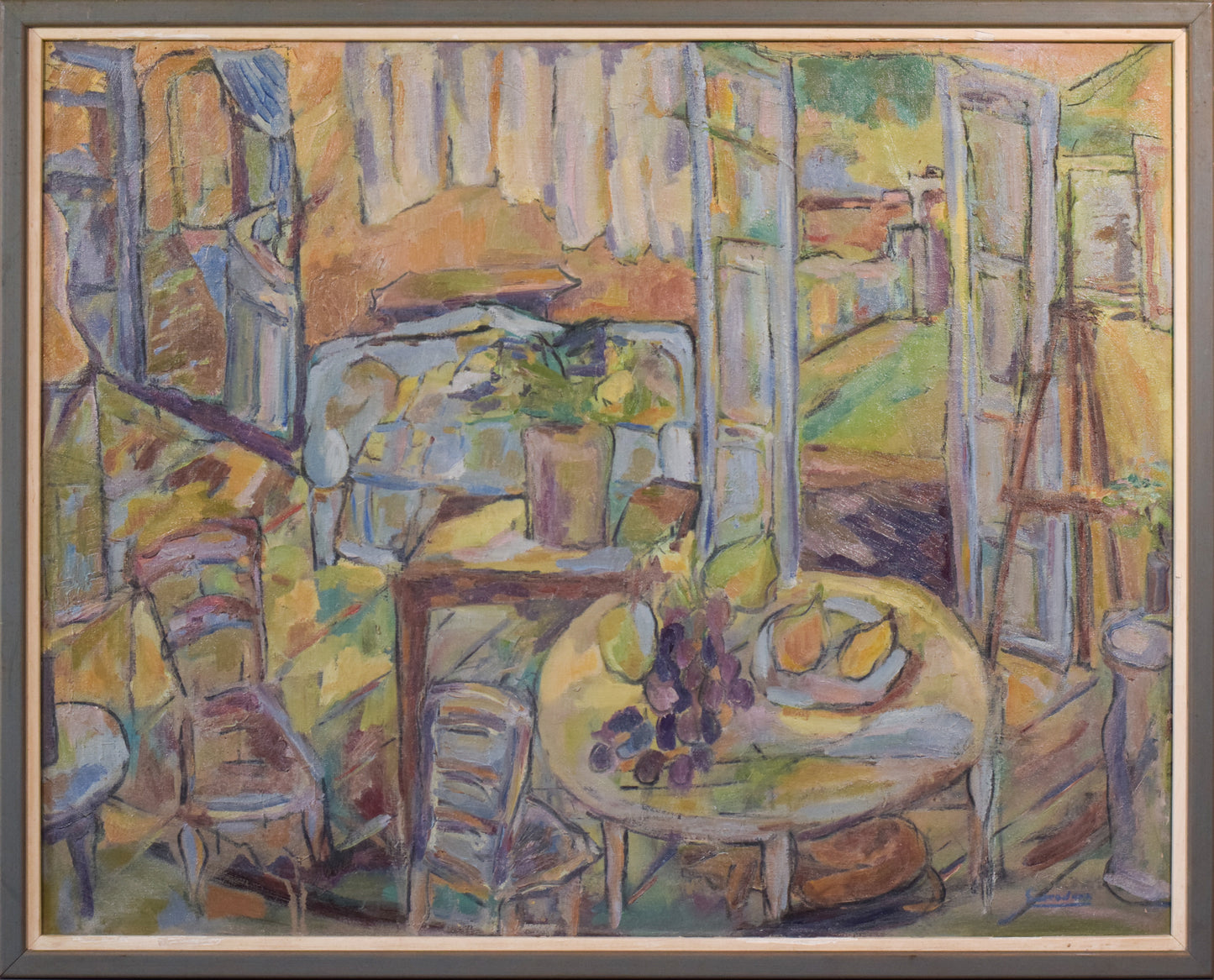 Fauve Interior and Garden Scene - Oil on Canvas