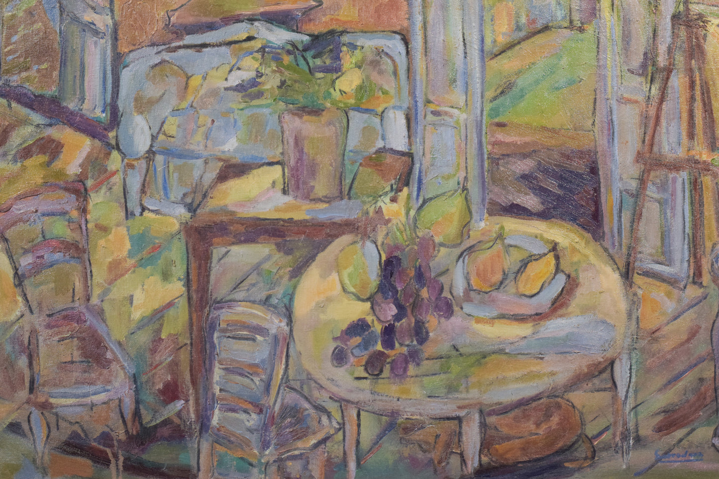 Fauve Interior and Garden Scene - Oil on Canvas