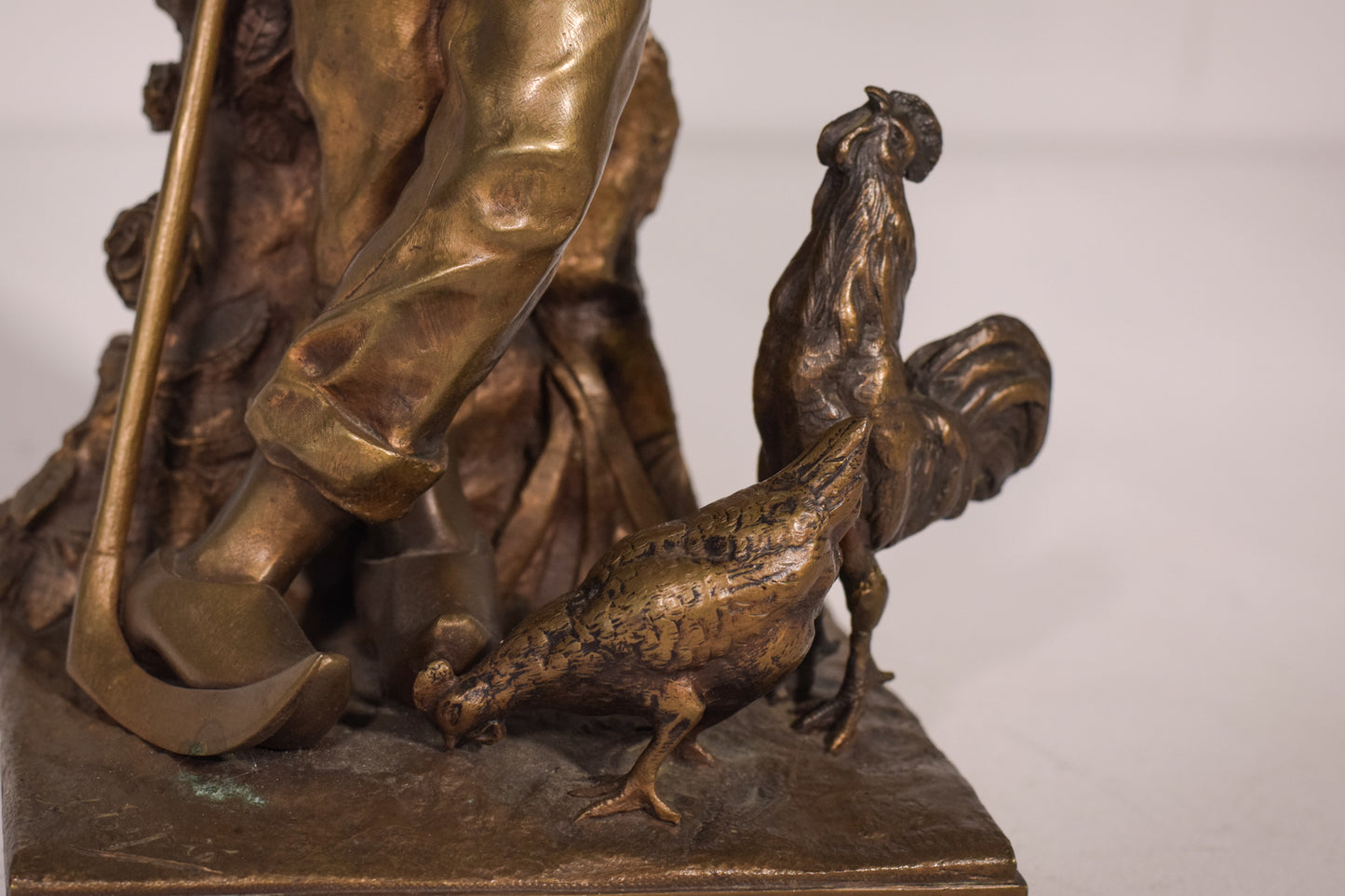 Bronze of a boy with chickens Signed A. Espié