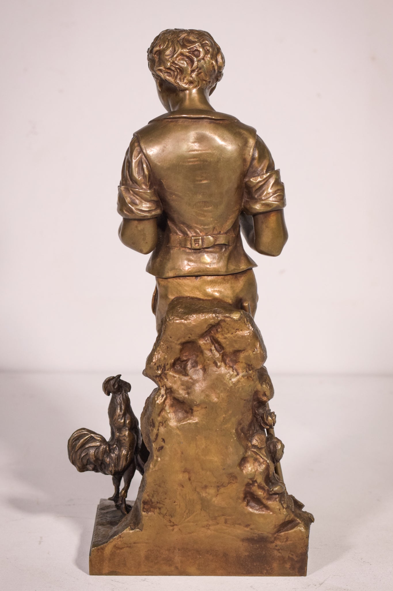 Bronze of a boy with chickens Signed A. Espié