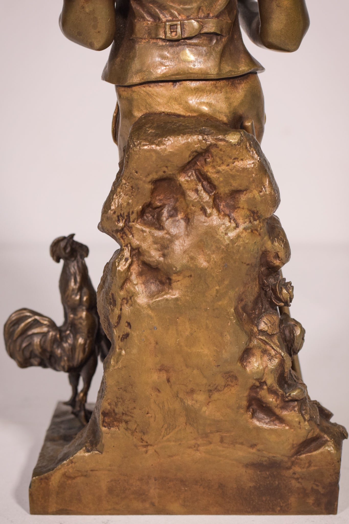 Bronze of a boy with chickens Signed A. Espié