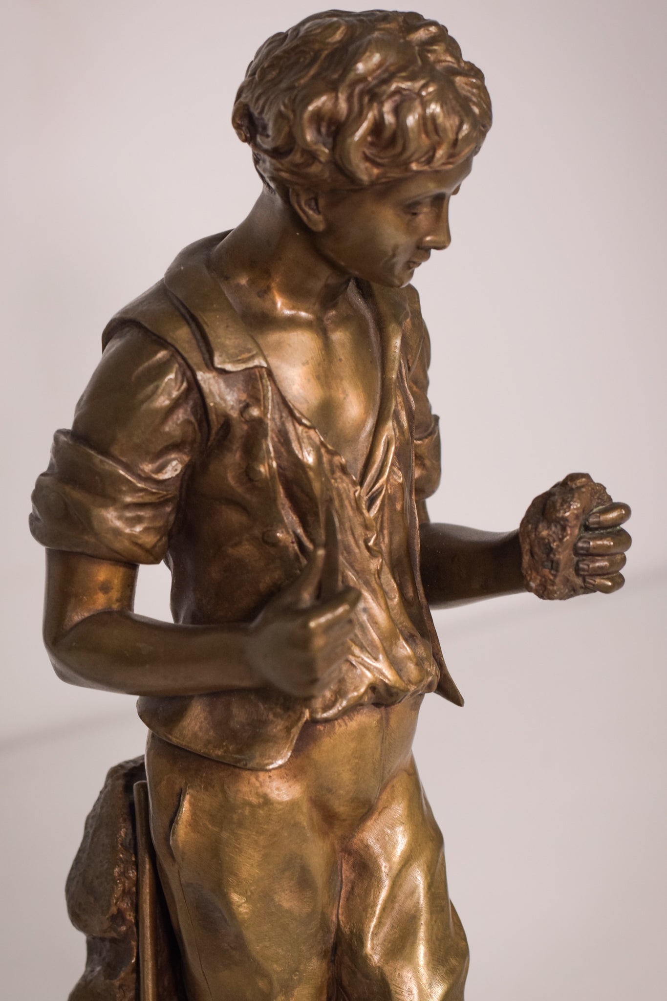 Bronze of a boy with chickens Signed A. Espié