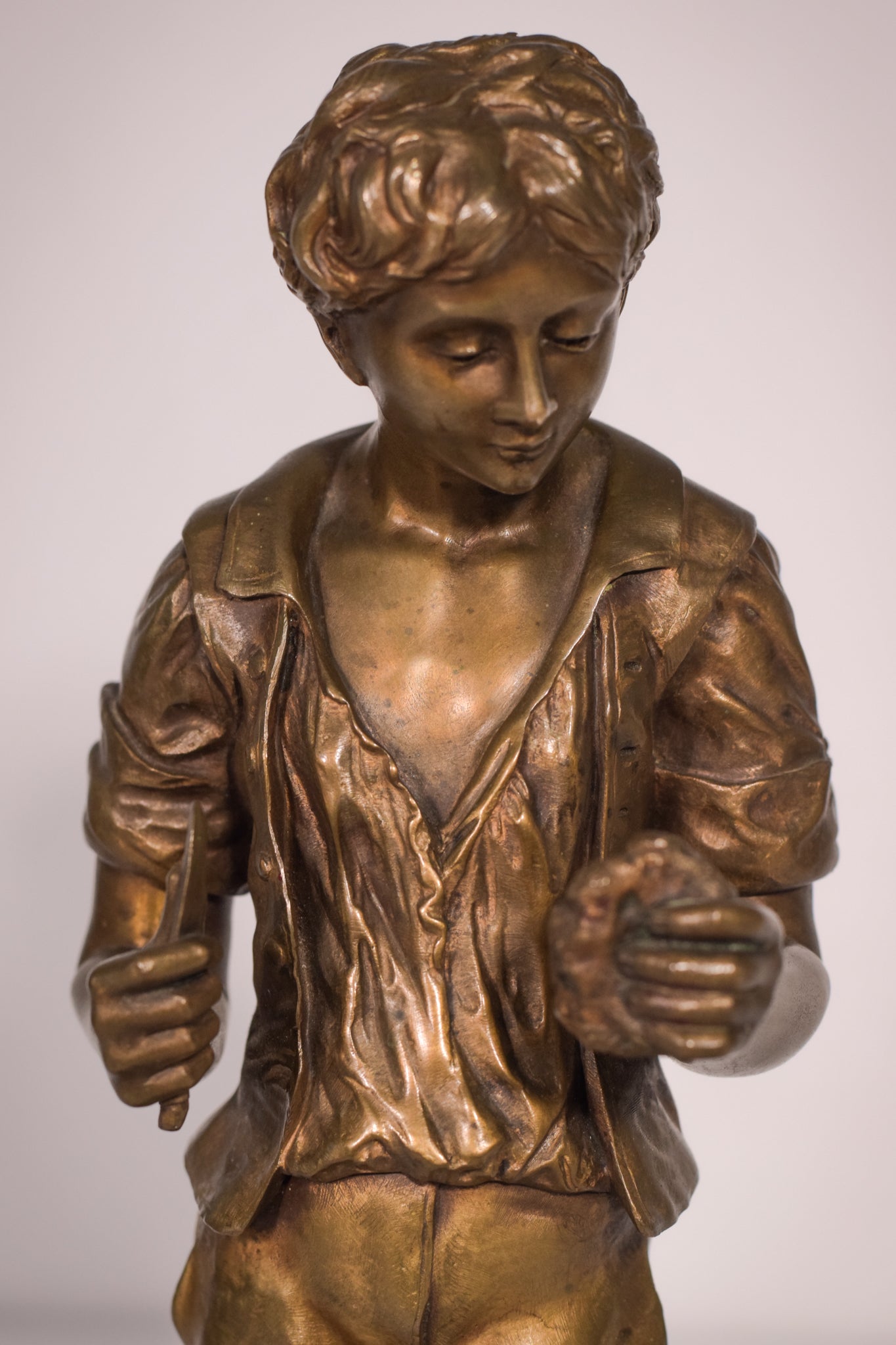 Bronze of a boy with chickens Signed A. Espié