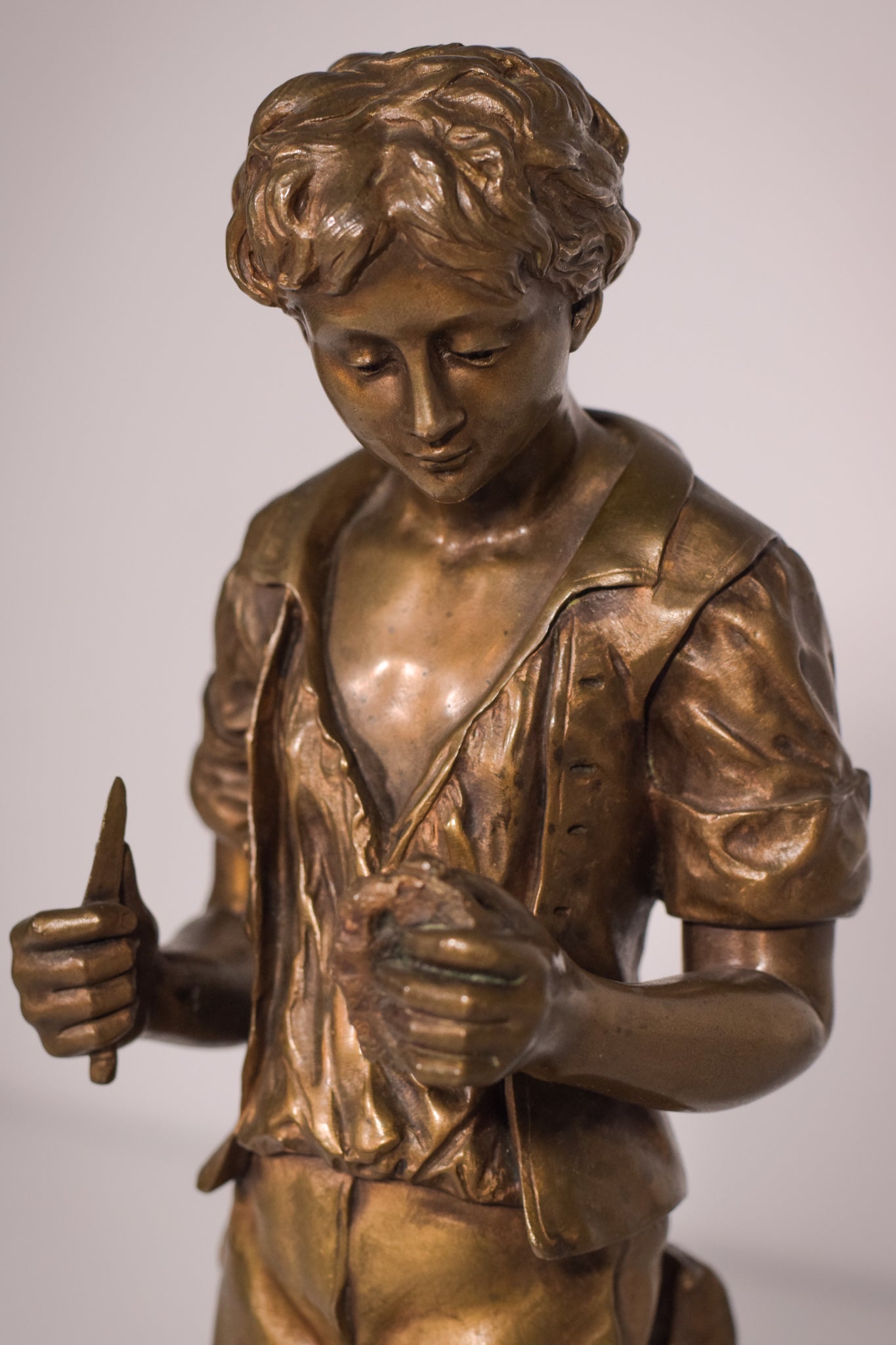 Bronze of a boy with chickens Signed A. Espié