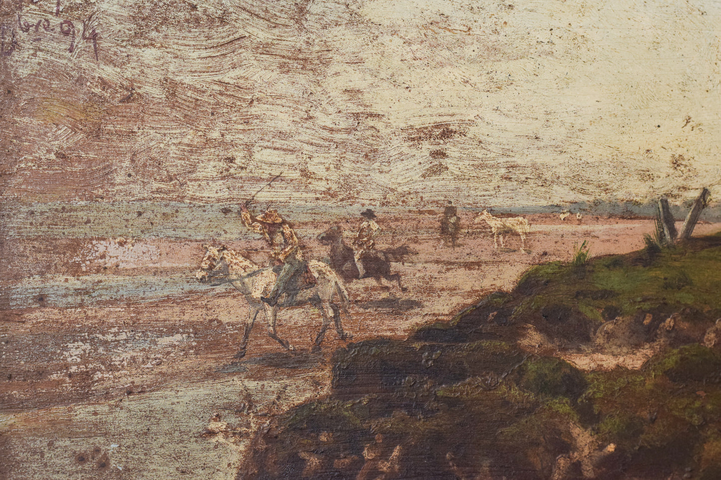 Argentinian Seascape with Horses - Signed F. Fortuny