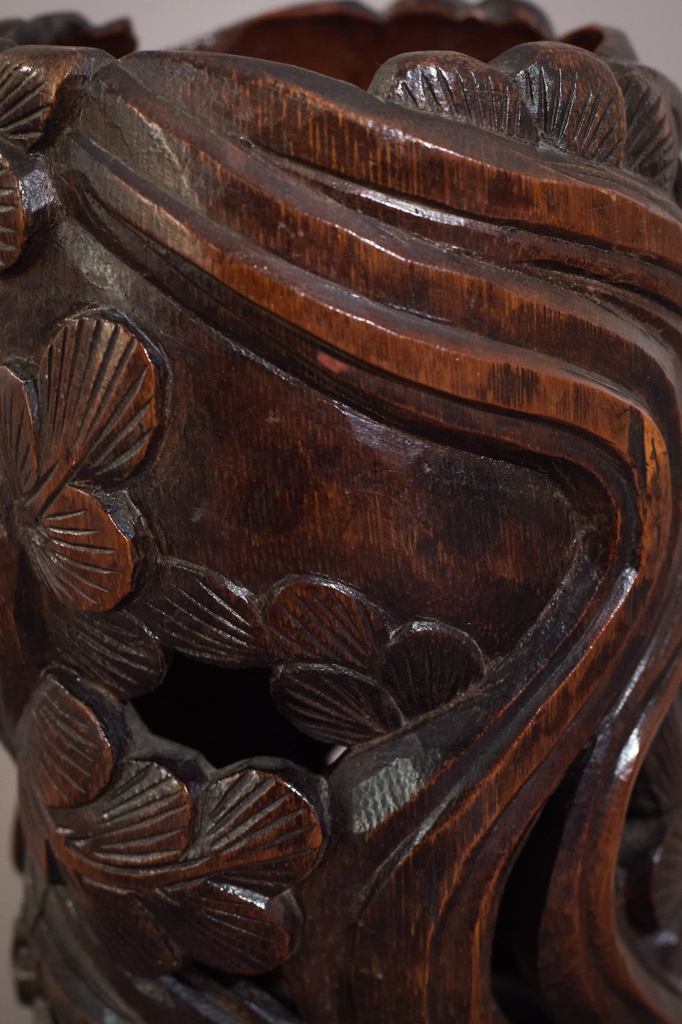 Rare Art Nouveau Bamboo Carved Brush Pot With Turtles