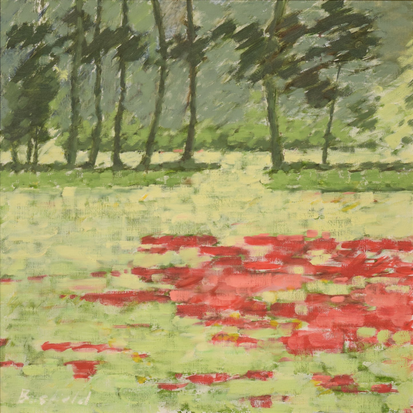Field with Red Flowers Oil on Canvas by Brian Busfield