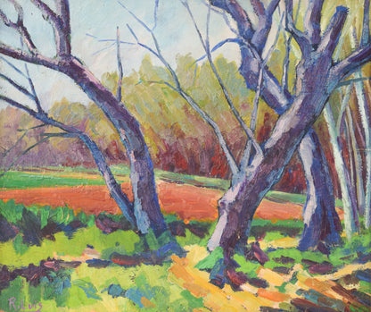 Follower of the Fauves Movement. Trees in a field. Oil on board.