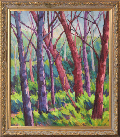Pauli's purple and pink oil trees painting (Signed R. Luis)