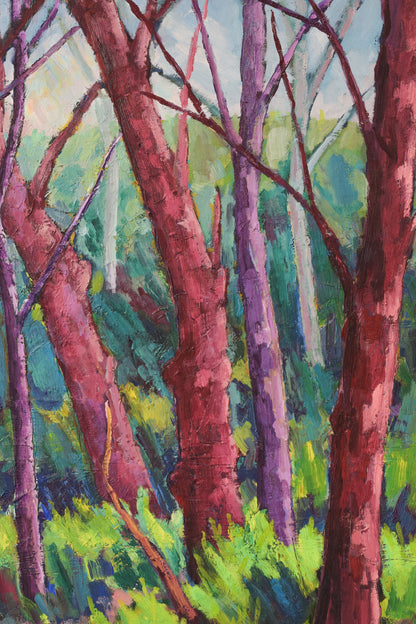 Pauli's purple and pink oil trees painting (Signed R. Luis)