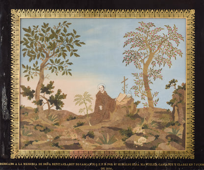 Magnífica pintura de tapiz religioso enmarcado